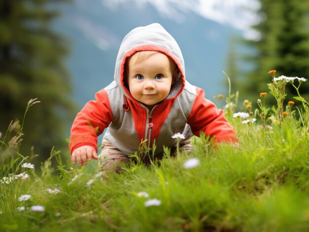 Foto adorabile bambino che esplora la natura