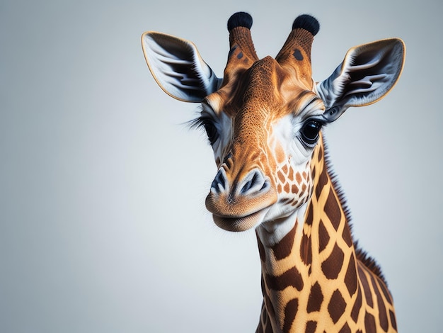 Adorable Baby Giraffe with long neck on white background ai generative