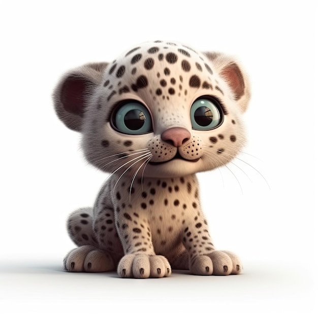 Очаровательный малыш-ягуар с улыбкой в стиле Pixar и большими глазами