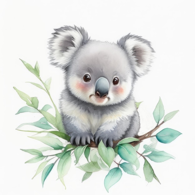 Adorable baby koala watercolor illustration