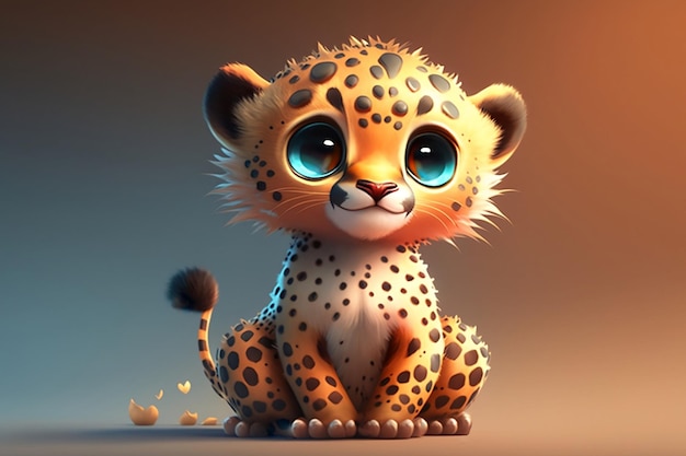 Adorable baby leopard 3d cartoon style Generative AI