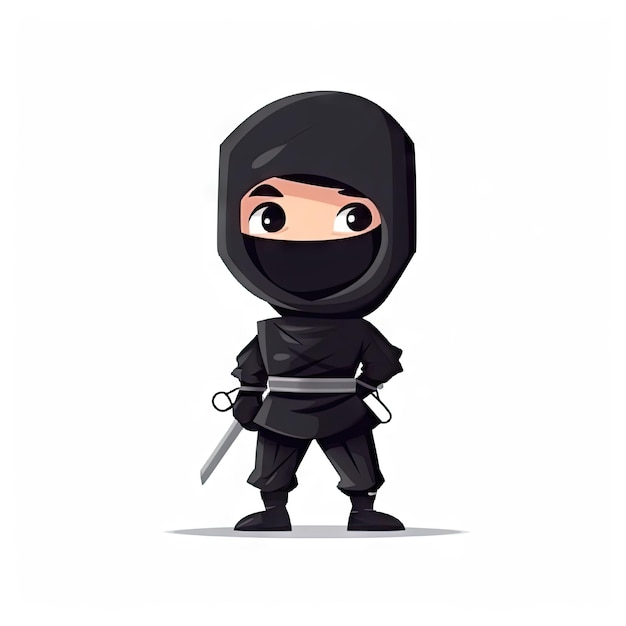 Adorable Baby Ninja in Minimalist Black Clothes with Happy Face