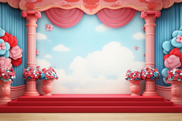 Adorable baby product display podium with 3d cloud design on blue sky background for sale