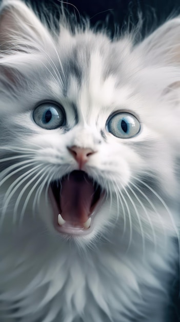 Adorable Baby Pygmy Cat with Open Mouth on Desktop AI Generated