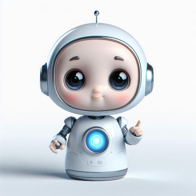 Photo adorable baby robot in a clean white background