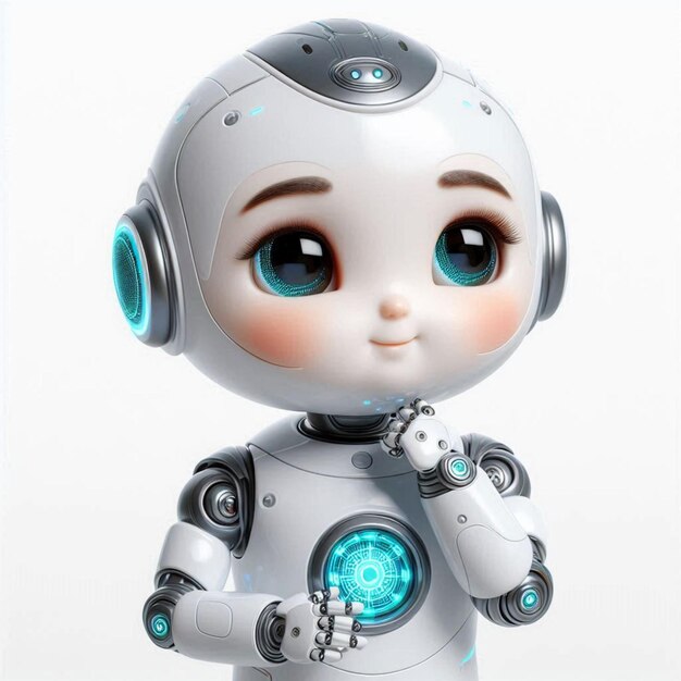 Photo adorable baby robot in a clean white background