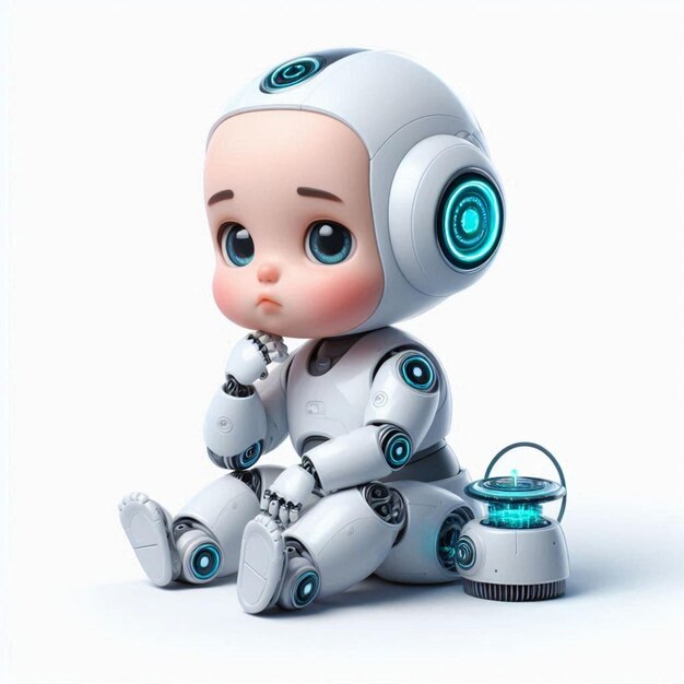 Photo adorable baby robot in a clean white background