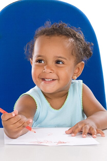 Adorable baby student a over white background