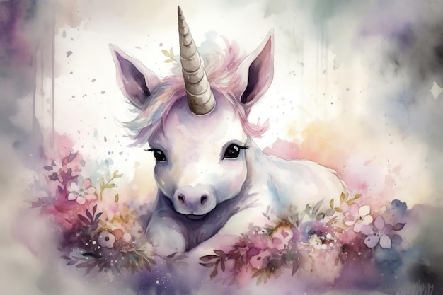 Adorable Baby Unicorn Nursery Art Generative Ai