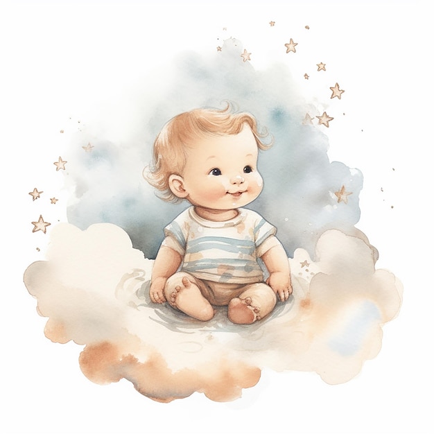 Adorable Baby on Watercolor Illustration