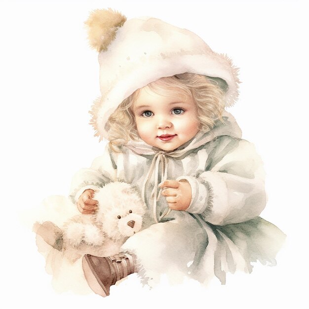 Adorable baby on watercolor illustration