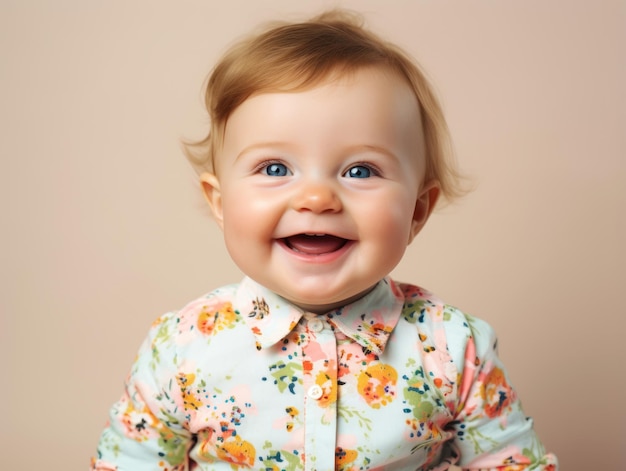 Фото Очаровательный малыш в яркой одежде в игривой позе