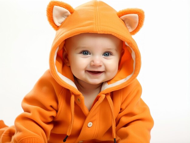 Photo adorable baby with vibrant clothing in a playful pose