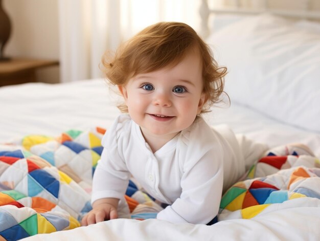 Photo adorable baby with vibrant clothing in a playful pose