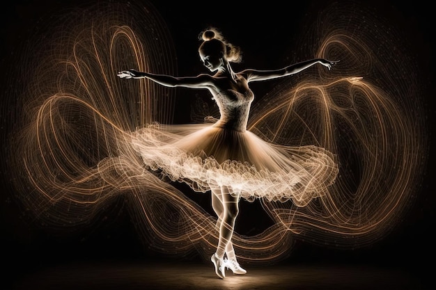 Adorable ballet dancer full body light painting