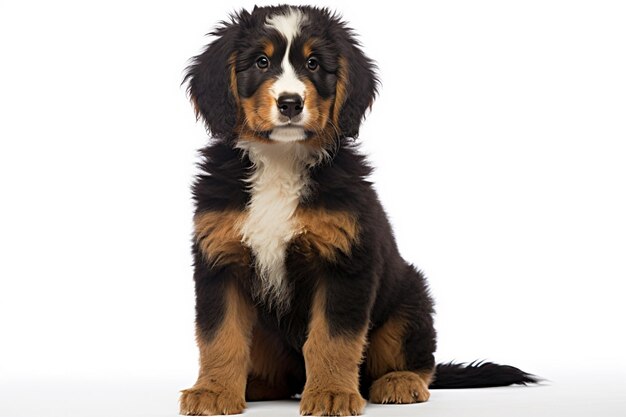 Adorable Bernese Dog puppy on white background AI Generative