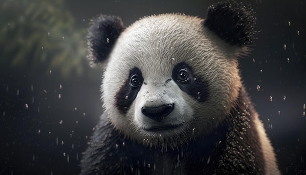 Adorable Big Panda portrait in the Rain Generative AI