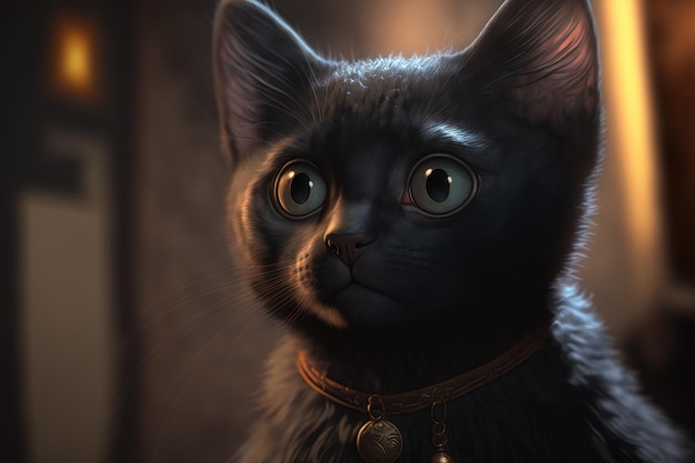 Adorable black cat cartoon character