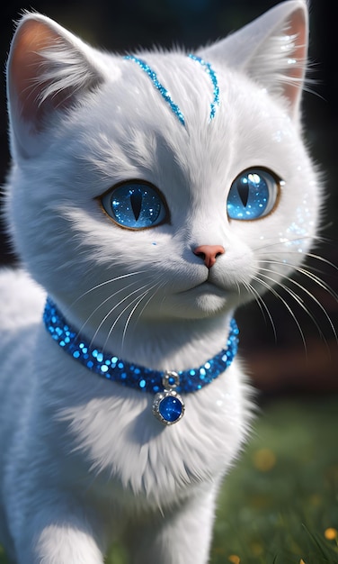 カメラを見ている可愛いファッションアクセサリーを身につけた可愛い青い眼の猫