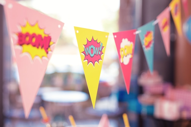 Adorable bright party flags with funny signs