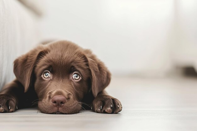 Adorable brown puppy on white background