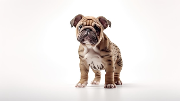 Adorable Bulldog Dog on White Background AI Generated