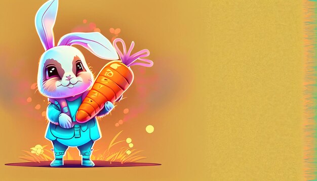 Adorable Bunny Adventure Free Vector Cute Rabbit with Carrot Bag Cartoon Icon Illustration