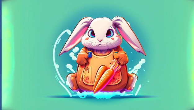 Adorable Bunny Adventure Free Vector Cute Rabbit with Carrot Bag Cartoon Icon Illustration