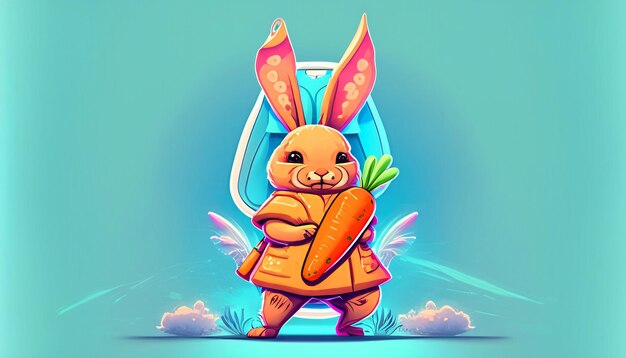Очаровательное приключение кролика. Бесплатный векторный милый кролик с морковной сумкой. Иллюстрация мультяшной иконки.