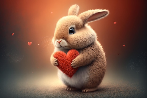 Adorable bunny holding a heart Cute valentines bunny Valentine's Day card Generative AI