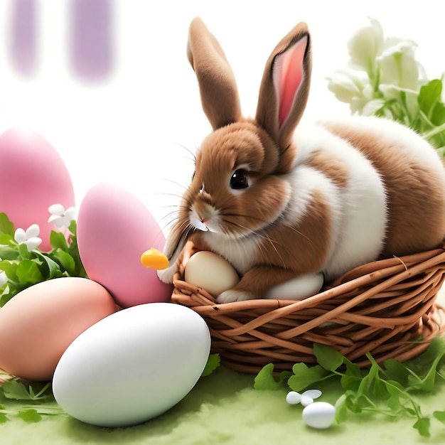 Adorable Bunny With Easter Eggs AI Generated