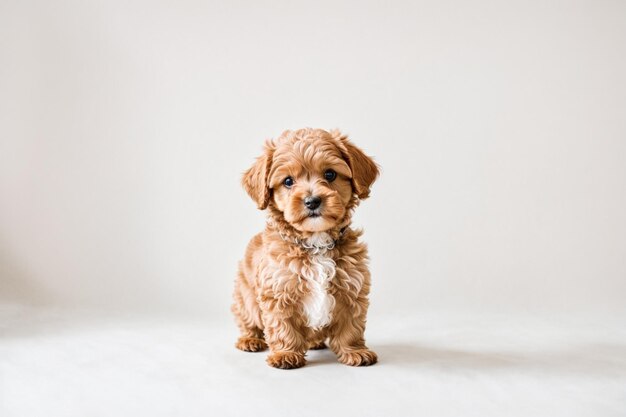 写真 スタジオに座っている愛らしい犬の肖像画幸せなラップ犬の子犬