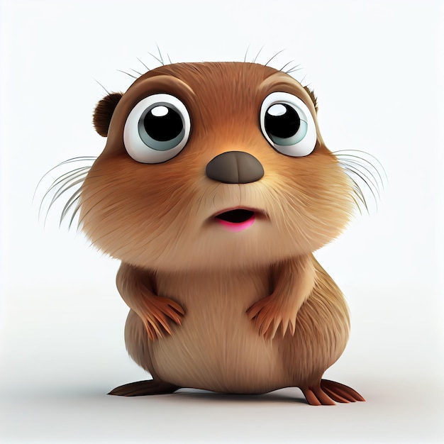 Adorable cartoon baby Beaver character isolated on white background Generative AI