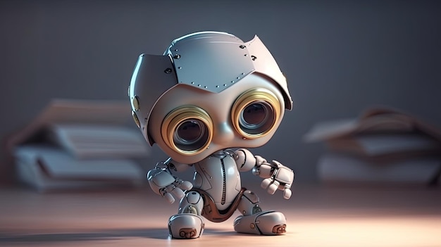 Adorable Cartoon Baby Robot Reading a Book