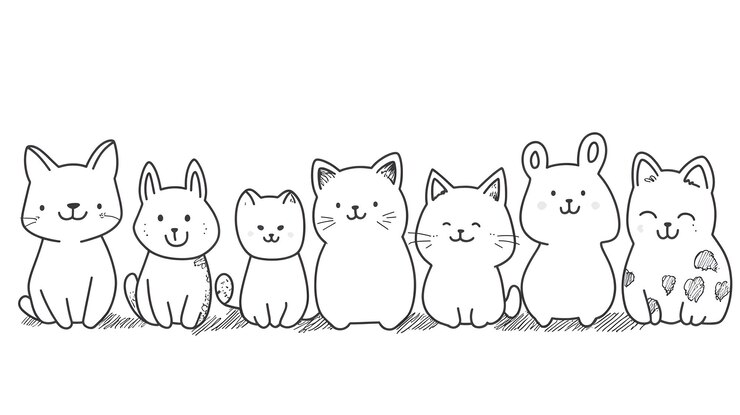 Photo 可愛い漫画の猫とウサギが一緒に座っている