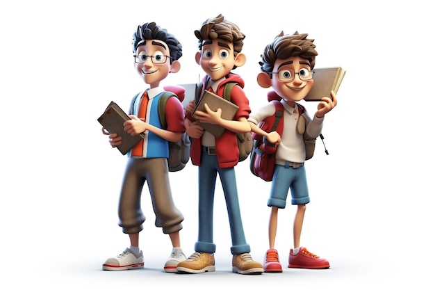 Adorable Cartoon Character Group Student Boys AI