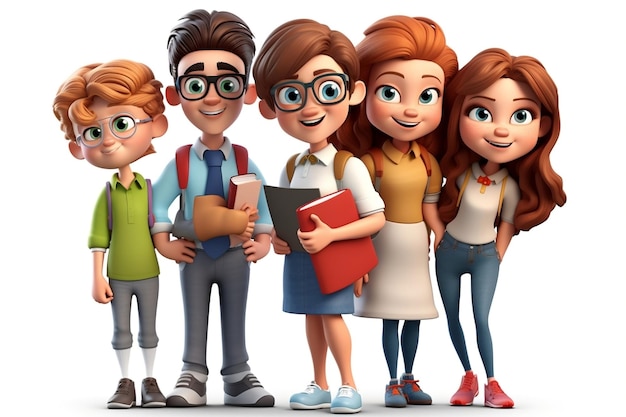 Adorable Cartoon Character Group Student Boys AI