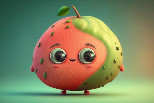 Adorable Cartoon Character of Guava Fruit Generative Ai