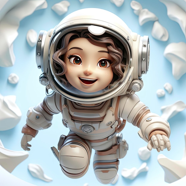 Adorable Cartoon Child Astronaut Ready for Space Adventure