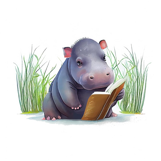 Adorable cartoon illustration of a baby Hippo on a white background perfect for a nursery or children room