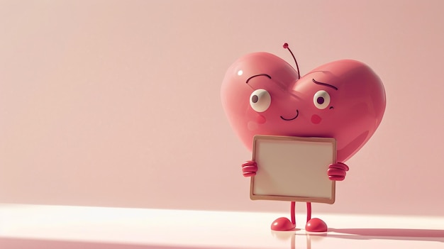 An adorable cartoon illustration of a heart character holding a sign with a positive message spread