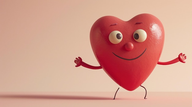An adorable cartoon representation of a heart character with arms outstretched ready for a warm and