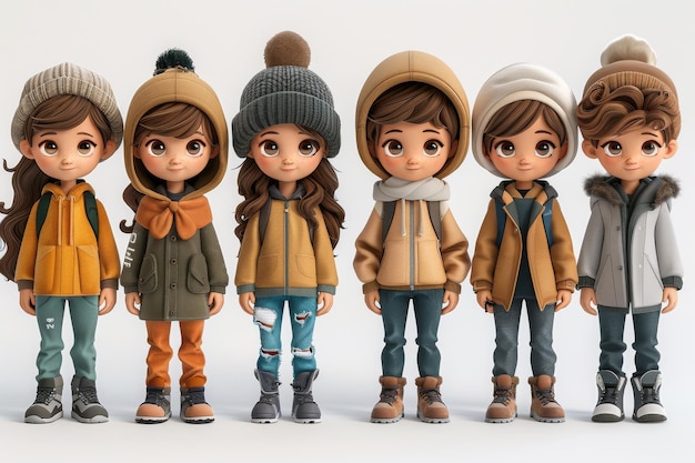 An adorable cartoon set of girls and boys on white