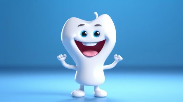 Adorable cartoon tooth character with a cute smile Generative AI