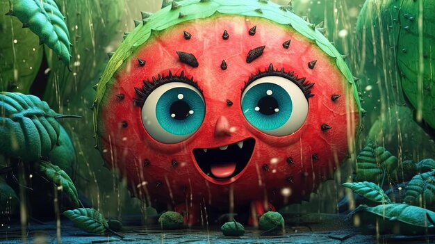 Adorable cartoon watermelon fantasy concept illustration painting
