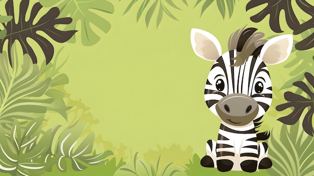 Foto l'adorabile zebra dei cartoni animati sullo sfondo di una giungla verde e lussureggiante