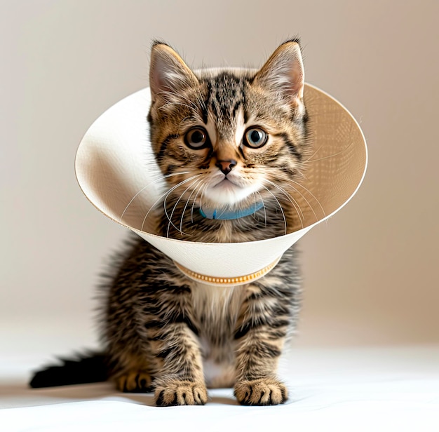 Photo adorable cat in cozy cone collar a purrfect product photography shot