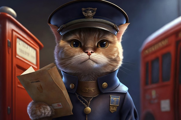 An adorable cat dressed as a postman delivering mail to homes Generative AI