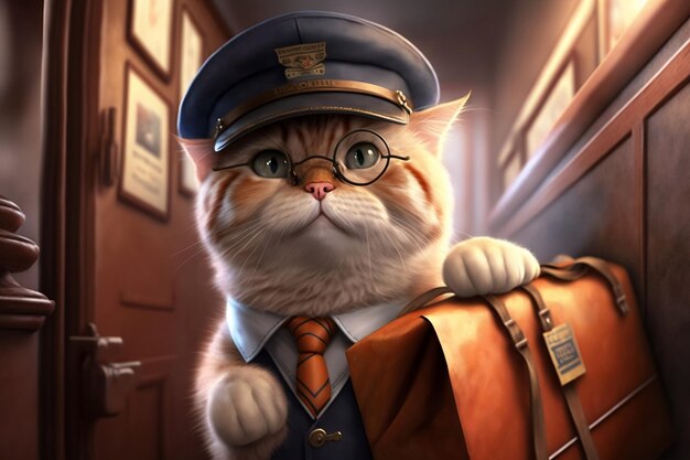 An adorable cat dressed as a postman delivering mail to homes Generative AI