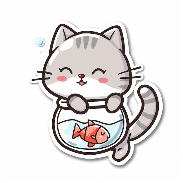 Photo adorable cat fish and illustration for sweetness cute depictions of cats and fish adding charm and